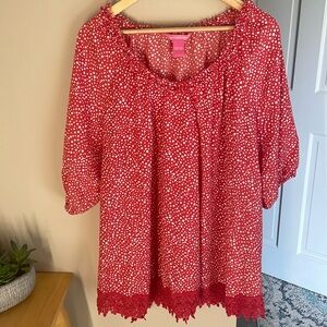 Woman Within polka dot lace trim top